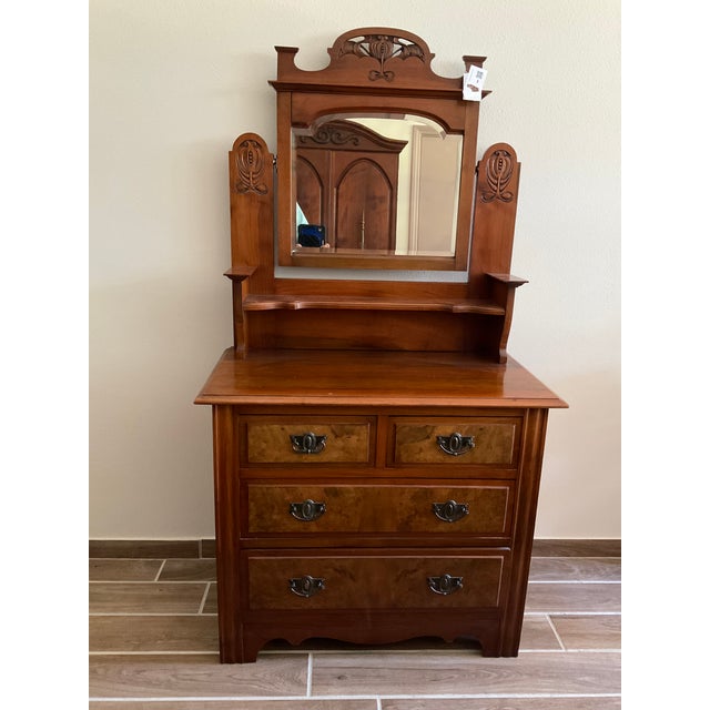 Vintage Carved Wood Dresser With Mirror For Sale - Image 4 of 8