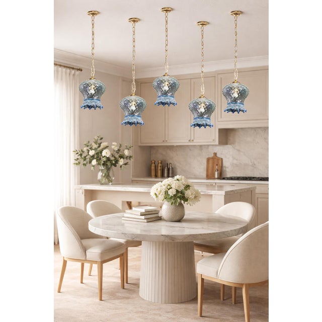 1980s Murano Glass Pendant Lights, Blue & Transparent - Set of 5 For Sale - Image 6 of 11