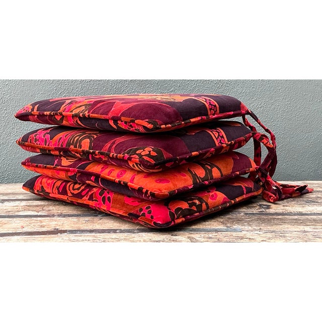 Vintage 80s Yves St Laurent Printed Velvet Tie Cushions - Set of Four For Sale - Image 11 of 12