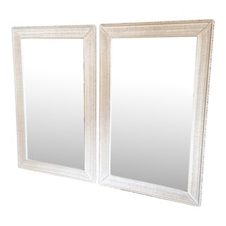 Boho Chic White Washed Wicker Rattan Henry Link Wall Mirrors by Lexington For Sale