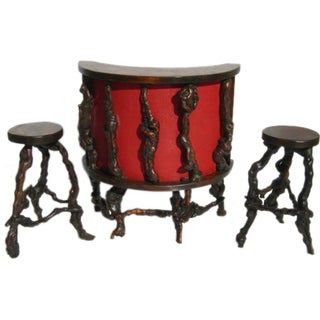Wacky Burled Root Bar and Stools For Sale