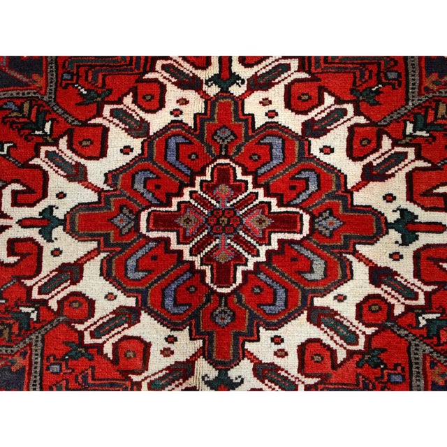 1960 8'3"x11' Lusty Red Nomad Art Vintage Persian Heriz Pure Wool Hand Knotted Rug For Sale - Image 12 of 12