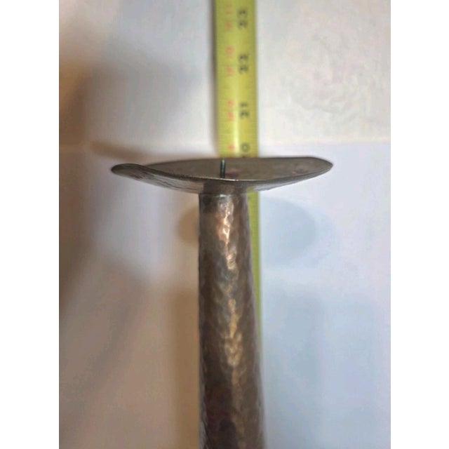 2 Vintage MCM Arts and Crafts Hammered Copper Candlestick Candle Holder Tall 20" For Sale In Jacksonville, FL - Image 6 of 10