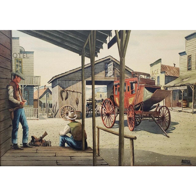 Alfred Owles (1894-1978) "The Long Wait" Original Watercolor C.1970s For Sale In San Francisco - Image 6 of 11