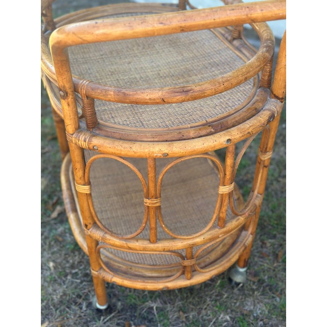 Brown Vintage Rattan Bar Cart For Sale - Image 8 of 10