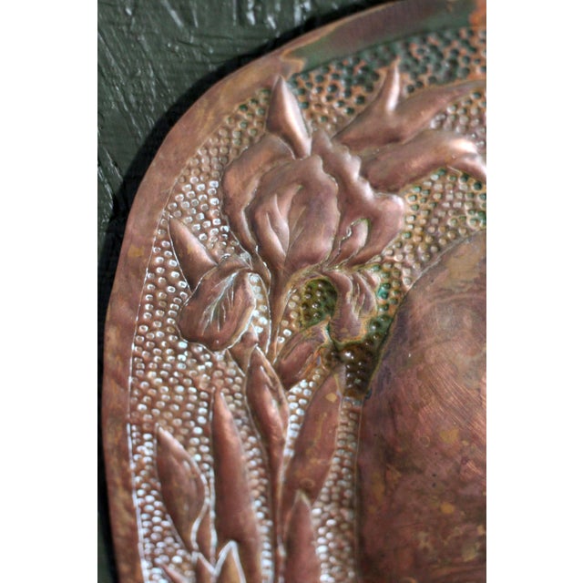Embossed or Hammered Copper Wall Candleholder With Irises For Sale - Image 4 of 9