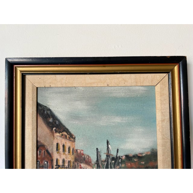 70's F. Rochelle Italian Village Corridor Harbor With Docked Boats Impressionist Oil Painting For Sale - Image 11 of 13