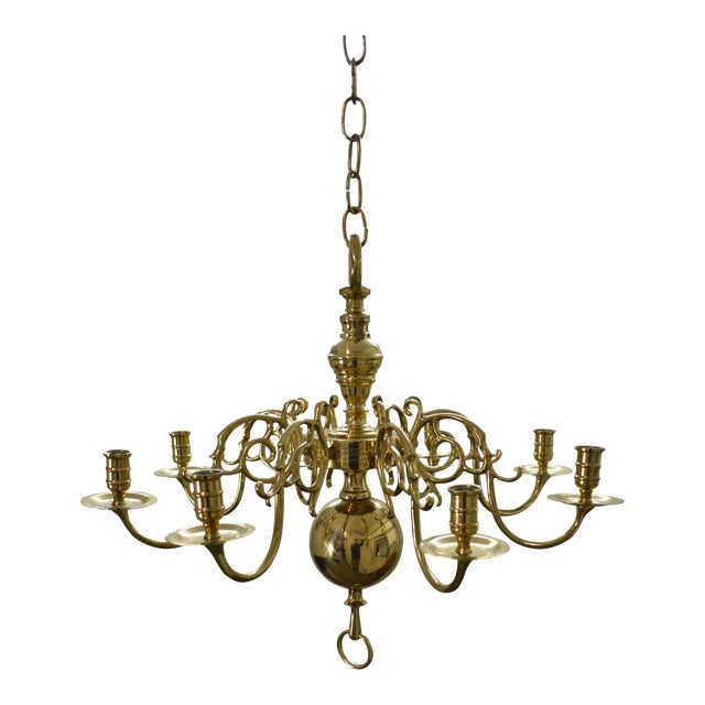 Colonial Williamsburg Style Heavy Solid Brass Chandelier for Candles