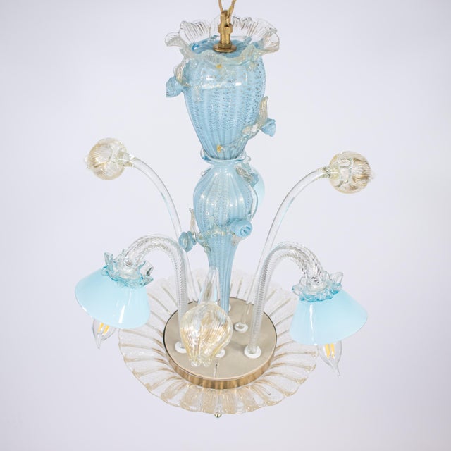 Mid‑Century Murano Glass Chandelier in Celeste Blue Floral Venetian Style in the Manner of Seguso Vetri d'Arte For Sale - Image 15 of 18