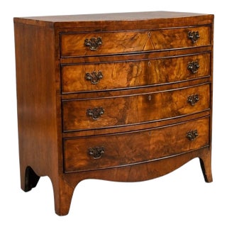 Early 20th Century Figured Walnut Bow Front Chest of Drawers, 1930 For Sale