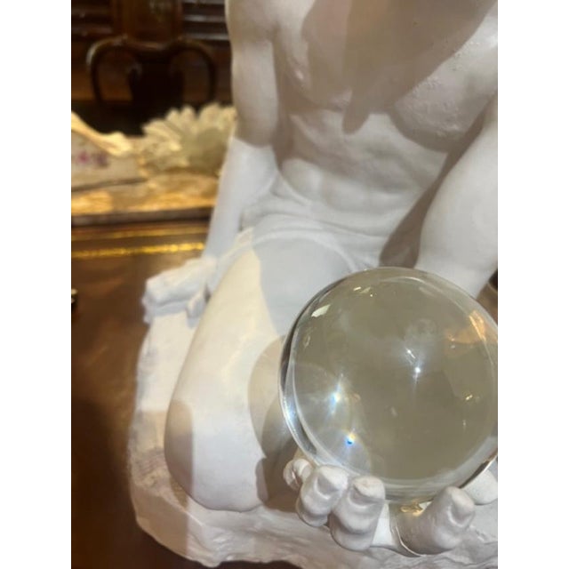 1970s Large Stone Nude Man Holding a Crystal Ball. For Sale - Image 4 of 8