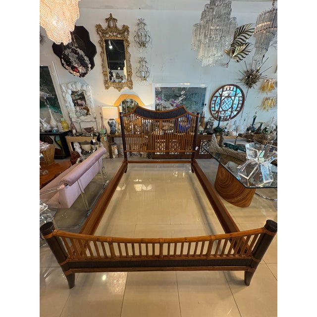 Vintage Bamboo Rattan Pagoda Queen Size Bed Headboard Footboard Frame Set For Sale - Image 12 of 12