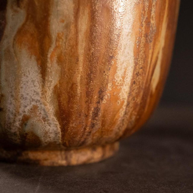 Art Deco Salted Stoneware Shell Vase with Wrought Iron Frame by Roger Guerin & Francois Carion, 1920 For Sale - Image 10 of 16