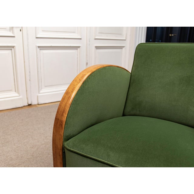 Wood Vintage Lounge Chair in Green Velvet, Sweden, 1930s For Sale - Image 7 of 13