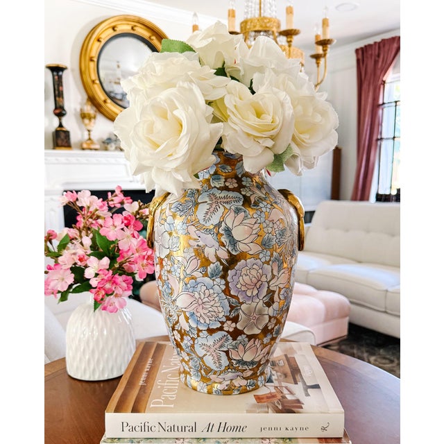 Blue Mid 20th Century Macau Enameled Gold-Ground Lotus & Peony Vase / Lamp Base For Sale - Image 8 of 8