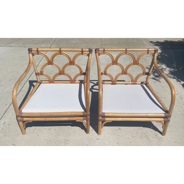 Vintage Rattan Lounge Chairs by Peter Rocchia of Wicker Works- Set of 2 For Sale - Image 4 of 12