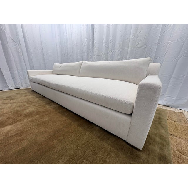 Linen Rh Belgian Track Arm Bench-Cushion Sofa For Sale - Image 8 of 18