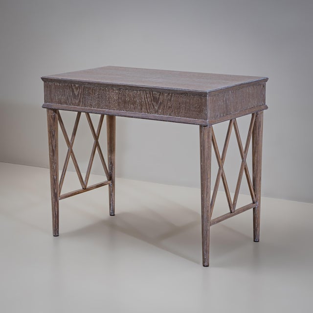 Pair of Mid-Century Modern Desks in Limed Oak, Lattice Design, 1950s For Sale - Image 10 of 14