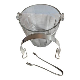 Vintage Mid-Century Clear Pressed Glass Water Pail Ice Bucket Set - 3 Pieces For Sale