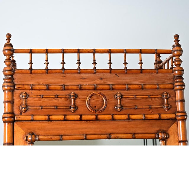 19th Century French 19th Century Faux Bamboo Pine Mirror Door Armoire For Sale - Image 5 of 12