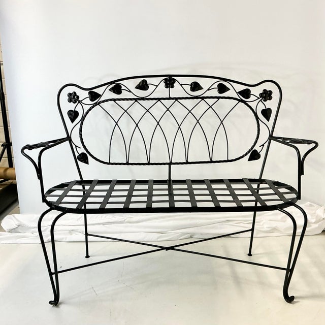 John Salterini 1950s Vintage Italian Boho Chic Mario Papperzini for Salterini Tole Metal Garden Bench, Attributed For Sale - Image 4 of 16