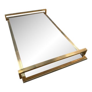 Mid-Century Modern Brass and Glass Serving Tray For Sale