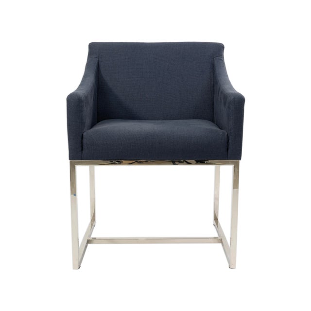 Late 20th Century Set of 8 Restoration Hardware Blue Upholstered Dining Chairs For Sale - Image 5 of 10