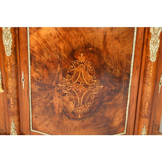 Antique Victorian Serpentine Burr Walnut Marquetry Credenza, 19th Century For Sale - Image 6 of 18