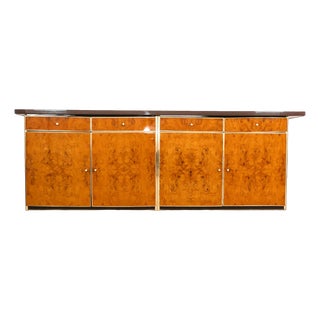 Vintage Modernist Sideboard Sideboard in Burl and Brass, 1970s For Sale