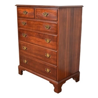 Henkel Harris Georgian Solid Cherry Wood Highboy Dresser, Circa 1960s For Sale