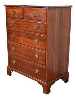 Henkel Harris Georgian Solid Cherry Wood Highboy Dresser, Circa 1960s