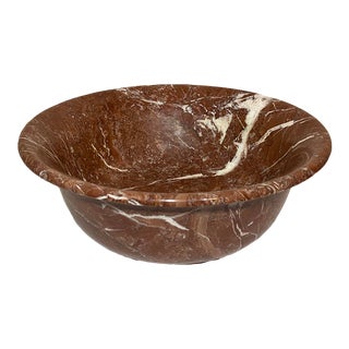 Vintage Large 14” Italian Russet Sienna Marble Bowl White Veining For Sale