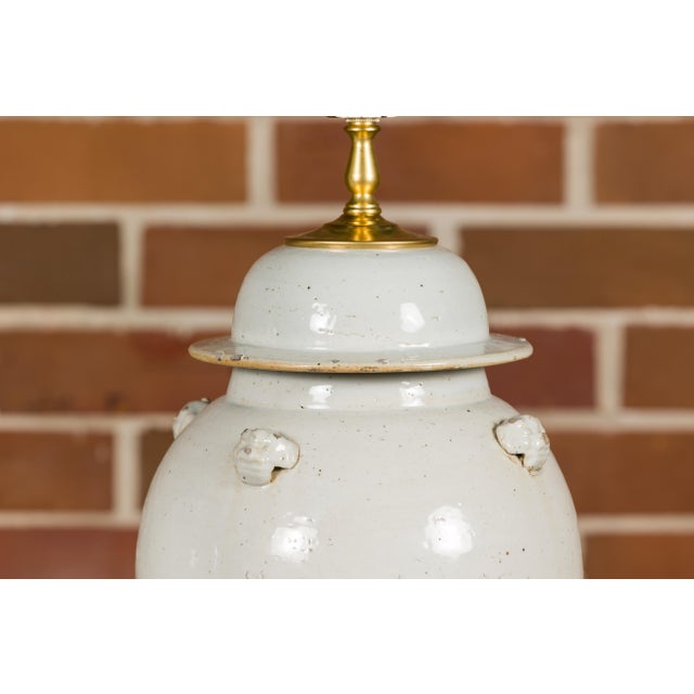 Asian Modern White Porcelain Lidded Urns on Gilded Bases - Pair For Sale - Image 12 of 12