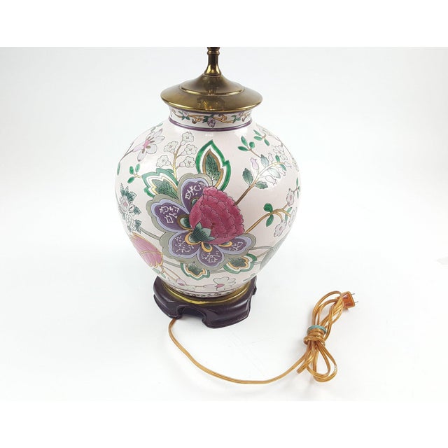 Porcelain Ginger Jar Table Lamp Ethan Allen Floral Wooden Base Brass