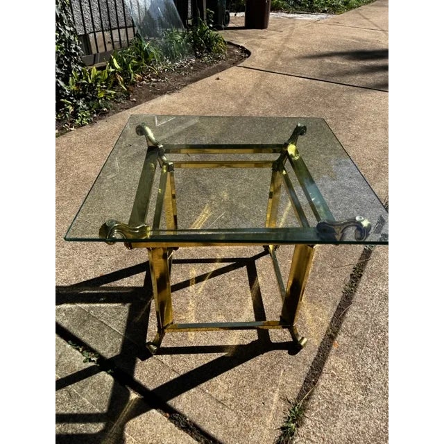 Hollywood Regency Brass Scroll Design Glass End Table For Sale In Saint Louis - Image 6 of 10