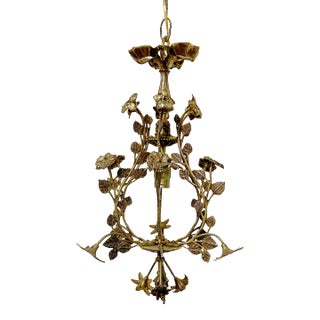 Vintage Mid 20th Century Decorative Floral Brass Pendant Chandelier For Sale