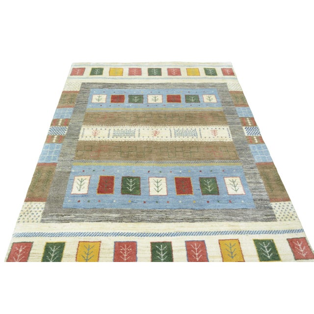 Hand-Knotted Gabbeh Nomadic Rug For Sale - Image 4 of 11