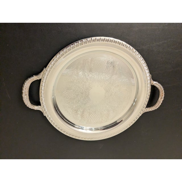 F.B. Rogers Silver Co. Vintage Fb Rogers Hollywood Regency Chased Silverplate Handled Serving Tray - 12.25" For Sale - Image 4 of 11