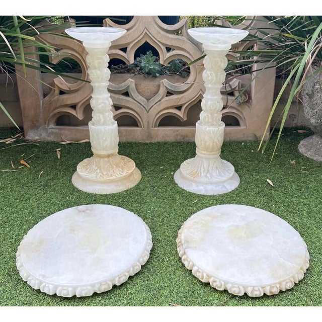 Pair of 1930s Italian Carved Alabaster Guéridon Side Tables For Sale - Image 16 of 18