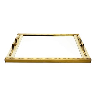 Gilt Metal and Mirror Tray, France, 1960s For Sale