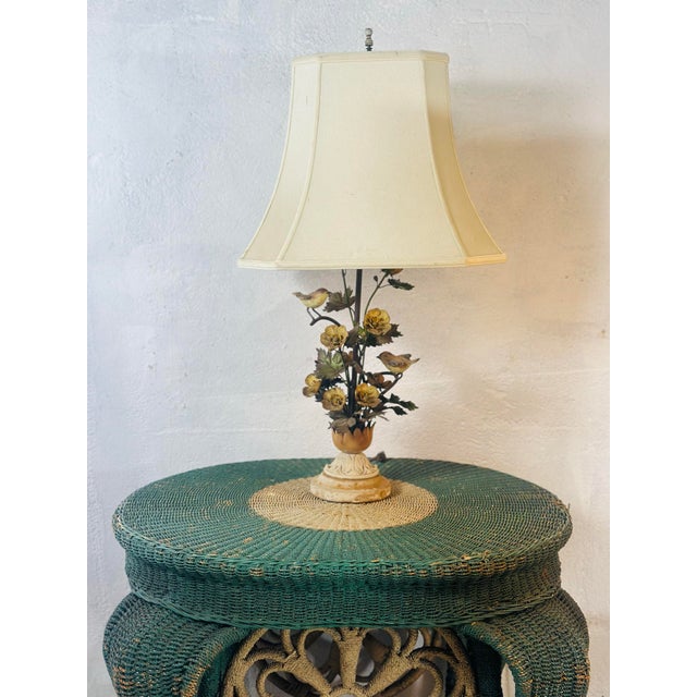 Shabby Chic Vintage Tole Lamp For Sale - Image 3 of 10