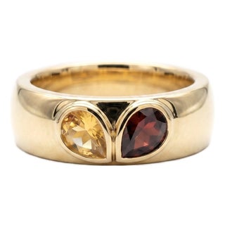Citrine & Garnet Signet Band Ring | Dainty Stacking Gemstone Ring - Us 7 For Sale