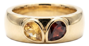 Citrine & Garnet Signet Band Ring | Dainty Stacking Gemstone Ring - Us 7