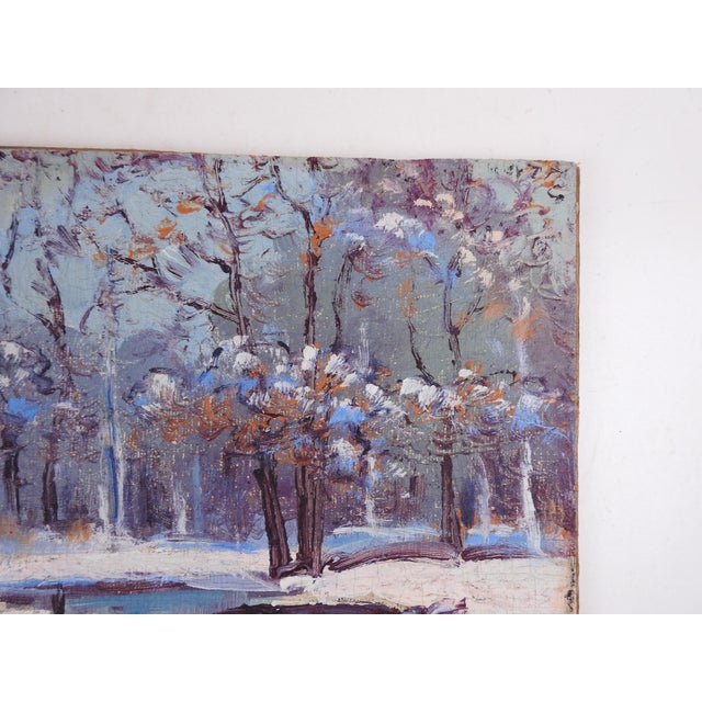 Vintage Impressionist Snowy Winter River Landscape Painting For Sale - Image 4 of 8