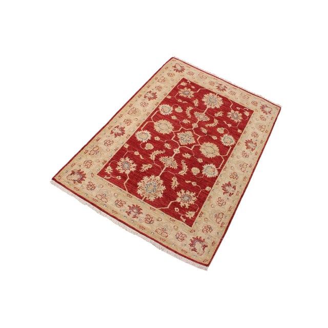 Classic Ziegler Red Ivory Hand-Knotted Wool Rug - 3'3'' X 4'10'' For Sale In New York - Image 6 of 8