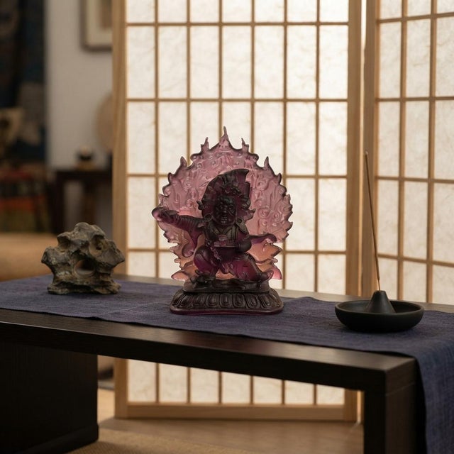 4" Amethyst Purple Crystal Glass Tibetan Guardian Deity Figure For Sale - Image 4 of 10