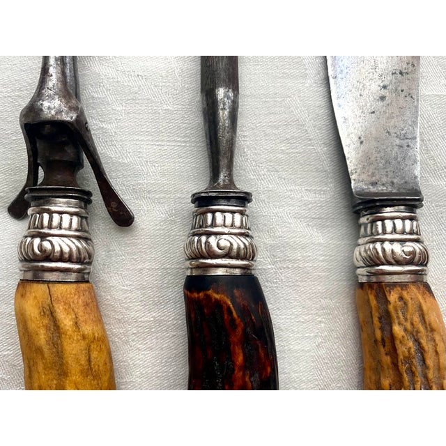 Late 19th Century Antique Carving Set With Stag Antler Handles - 3 pcs For Sale - Image 5 of 14