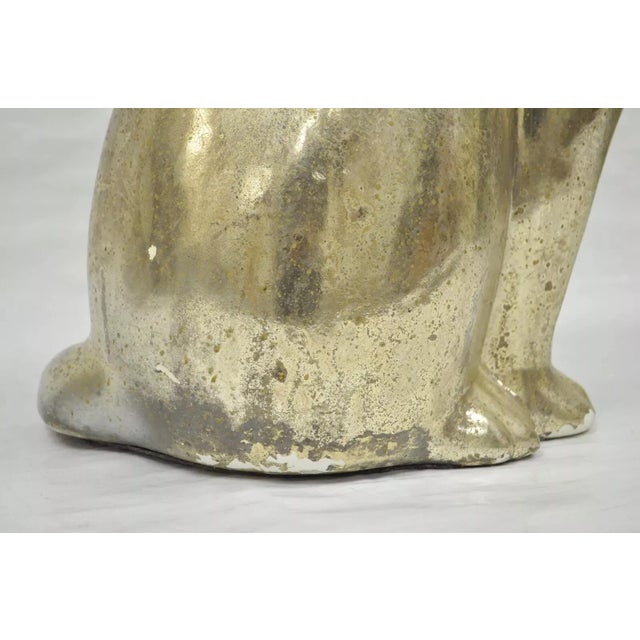 Late 20th Century Vintage Hollywood Regency Silver & Gold Ceramic Cat Statue Figure For Sale - Image 5 of 12
