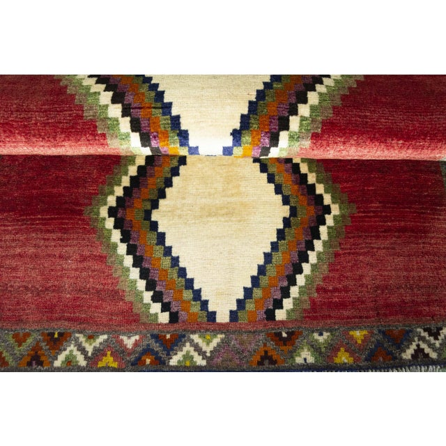 Red Hand-Knotted Gabbeh Rug with Geometric Medallion For Sale - Image 8 of 11