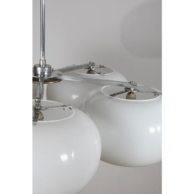 Large Mid-Century Modern Five-Light Opaline Glass Chandelier, Italy, 1970s For Sale - Image 4 of 11